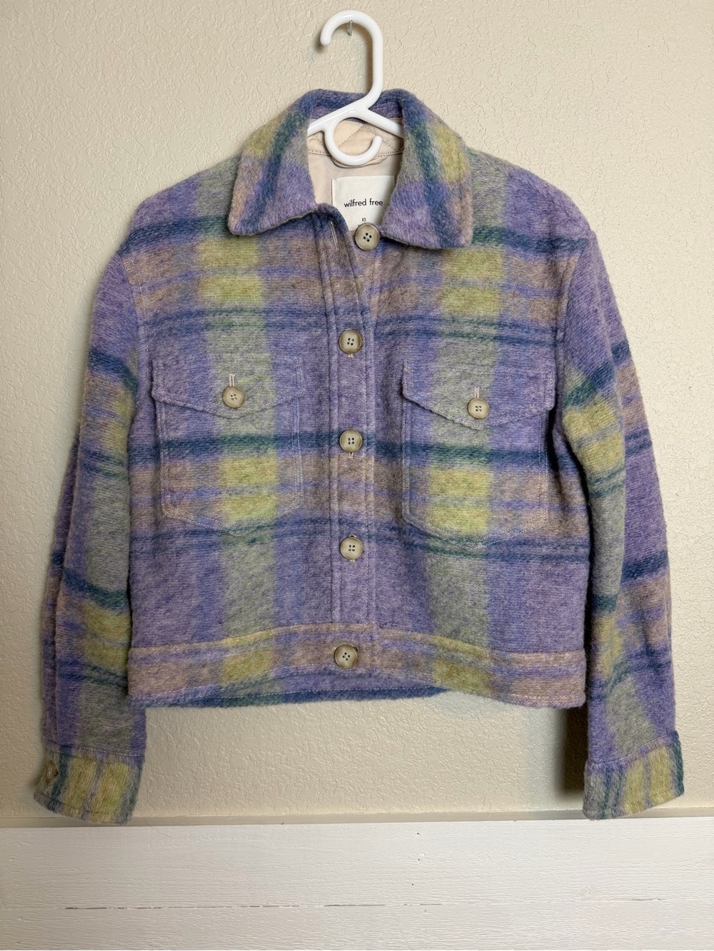 Wilfred Free Size XS Plaid Wool-Blend Button Crop Jacket